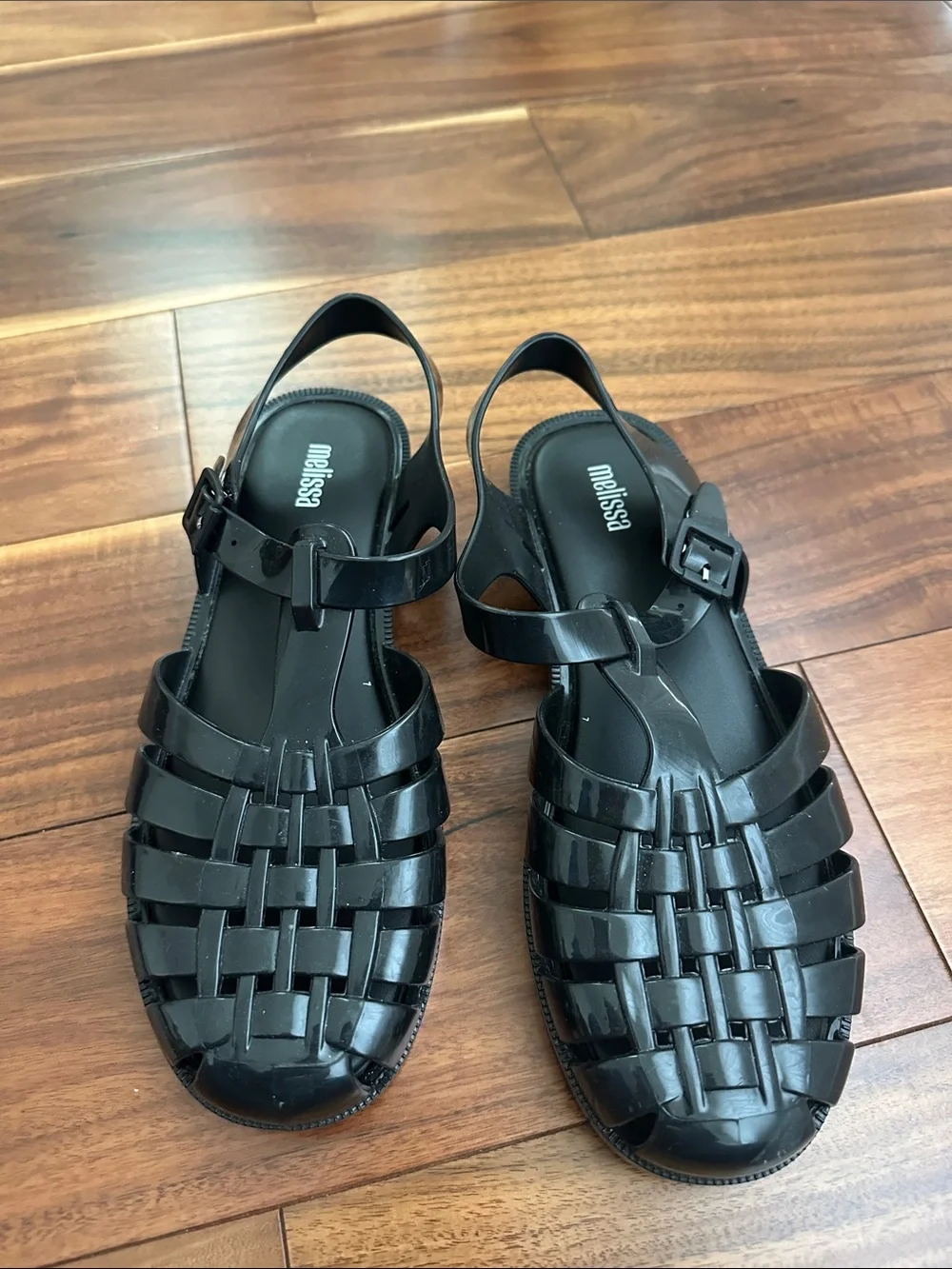 MELISSA LADIES BLACK FISHERMAN GLOSS JELLY SANDALS SIZE 8